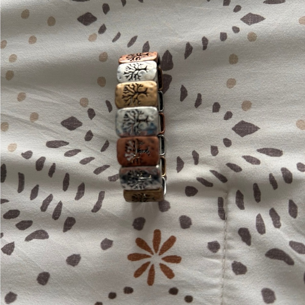 Mixed Metal Tree of Life Stretch Bracelet - Silver, Gold, Rose Gold